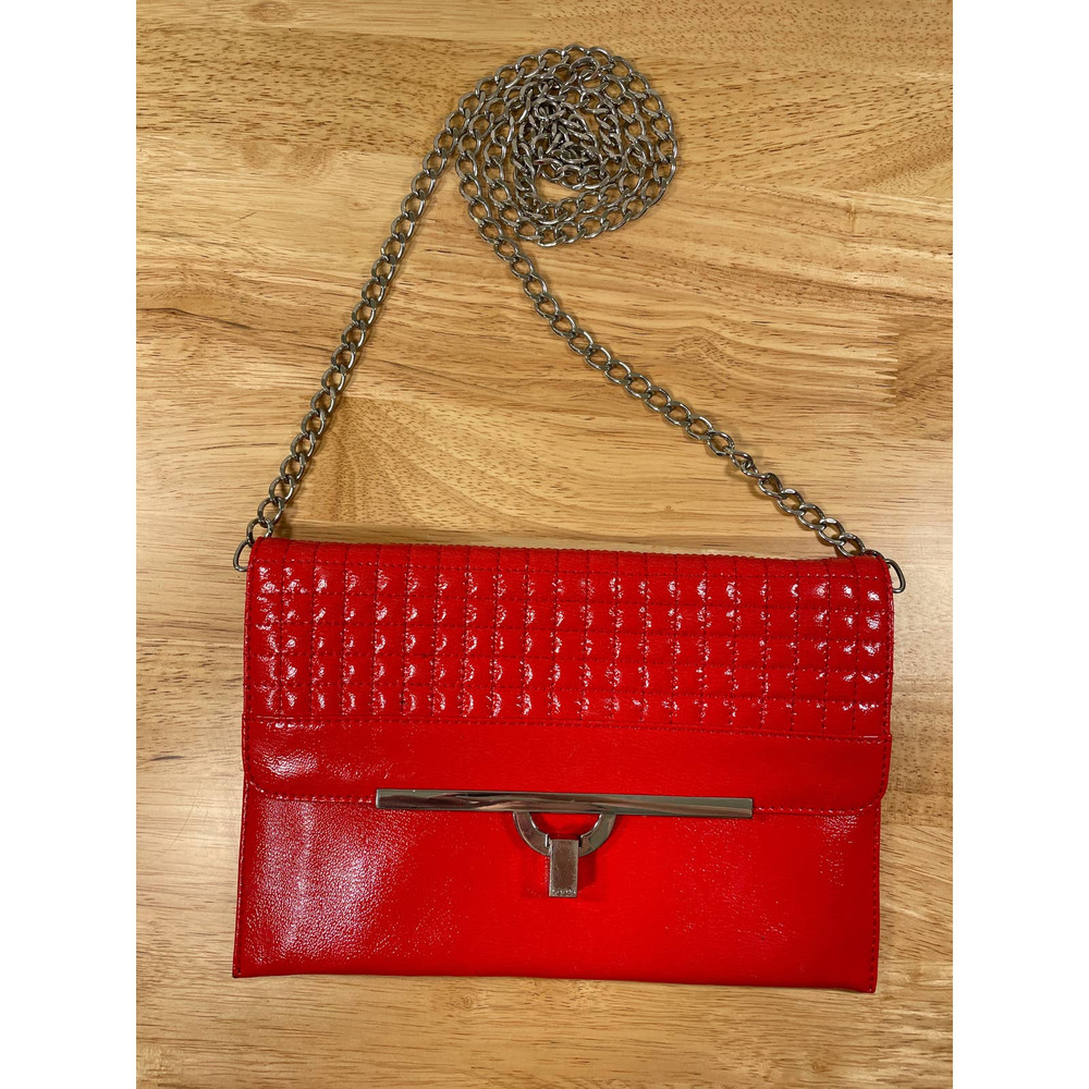 Lodis Patent Red Clutch Turn Latch Chainlink Crossbody